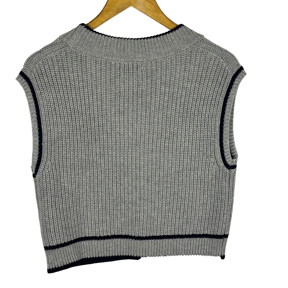 Abercrombie & Fitch Y2K Cable Crop Sweater Vest XS Gray Academia Preppy Tennis - Picture 4 of 11